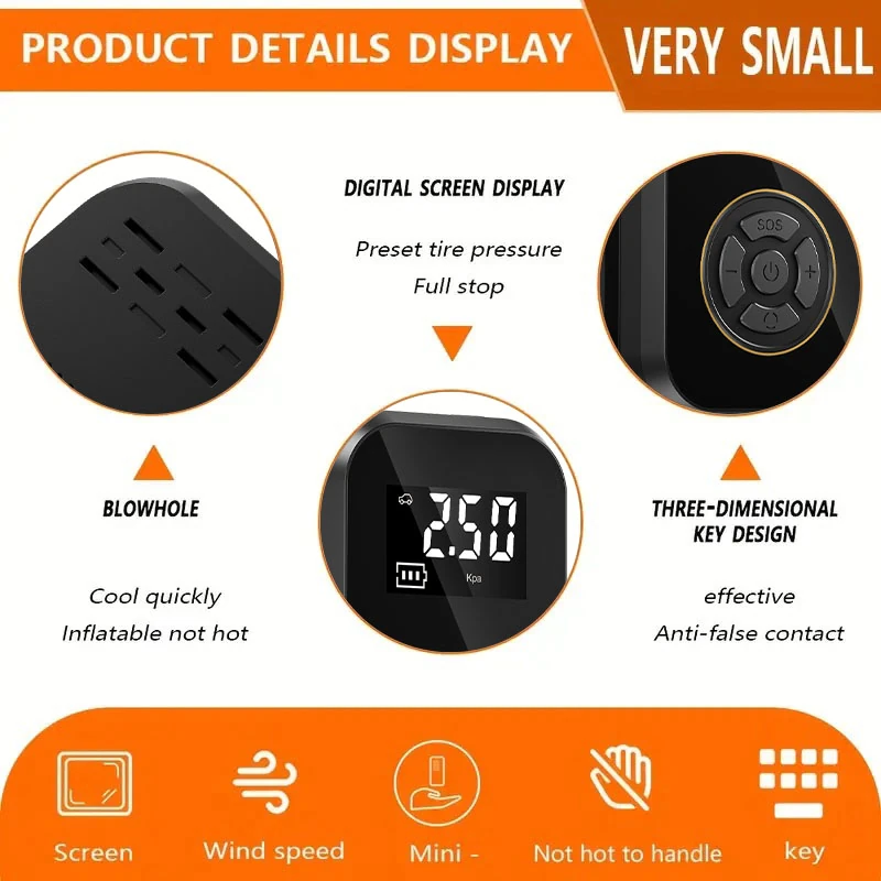 Gonfleur de pneus sans fil avec écran digital et lampe LED