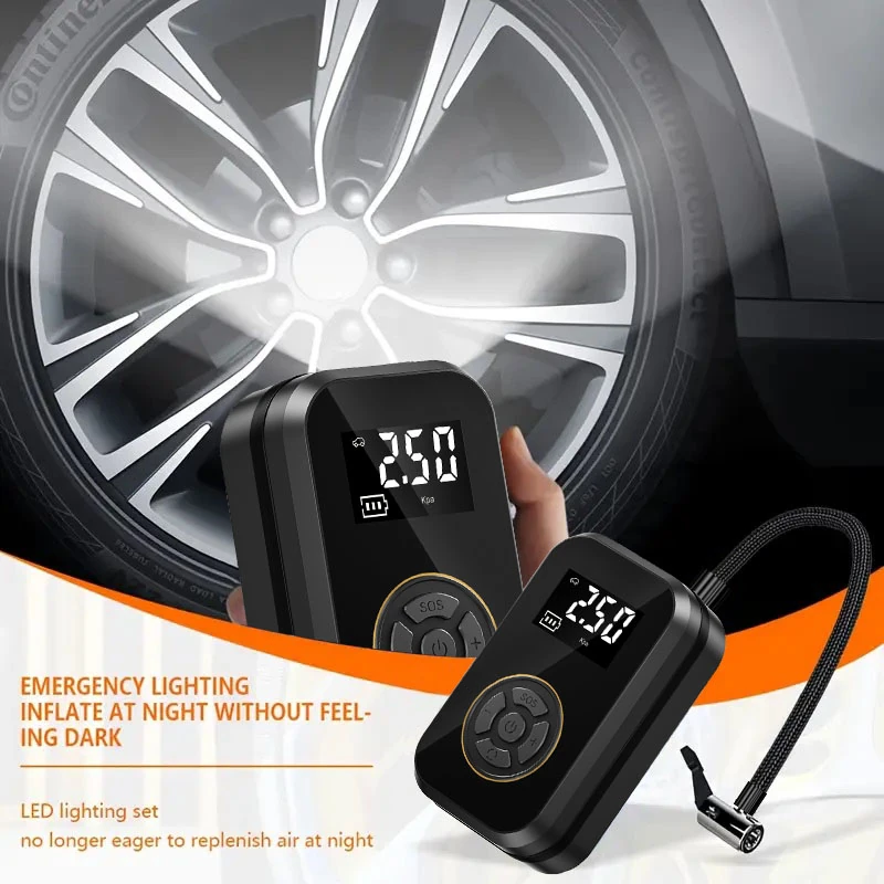 Gonfleur de pneus sans fil avec écran digital et lampe LED